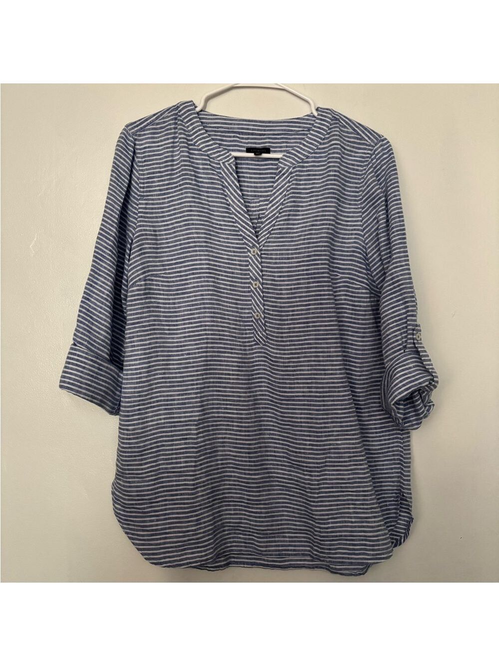 Talbots Blue White Striped Linen Blouse